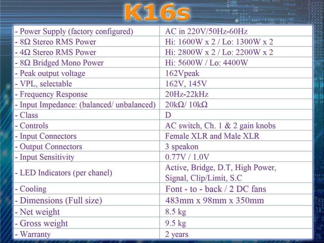 Thông số Main Công Suất Korah K16S